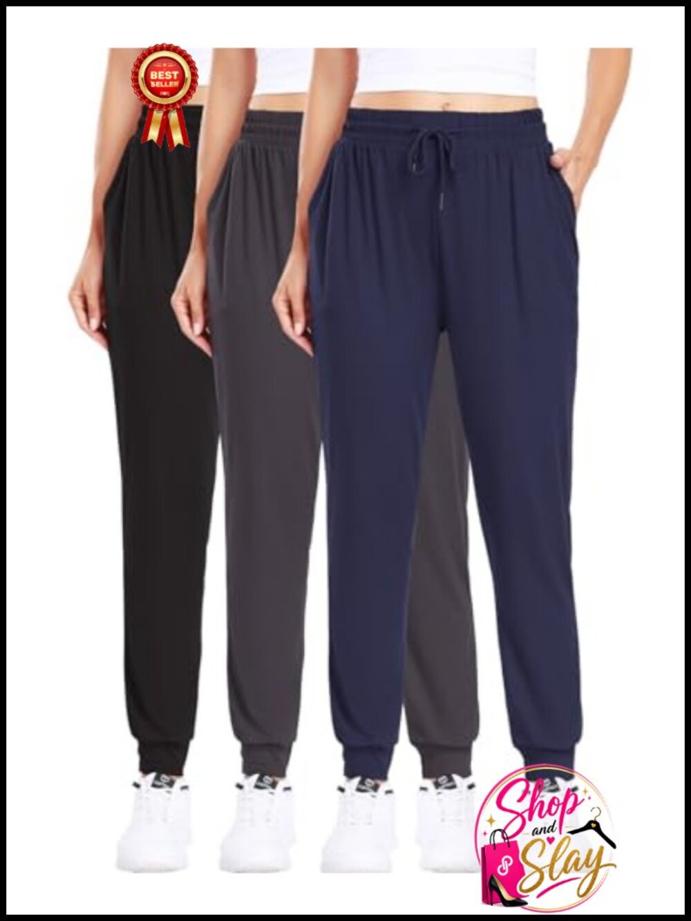 3 Pack Women's Joggers Soft Stretch Sweatpants with Pockets Lounge Casual